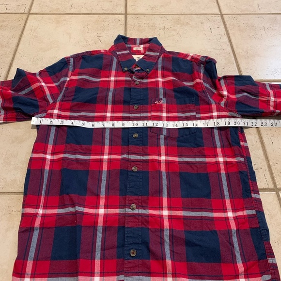 Hollister Plaid Flannel Shirt - Size M - Red/Navy/White Stretch - Picture 2 of 5